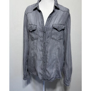 Cloth & Stone Button Up Shirt Women’s M Gray Tencel Lyocell Chambray Lightweight